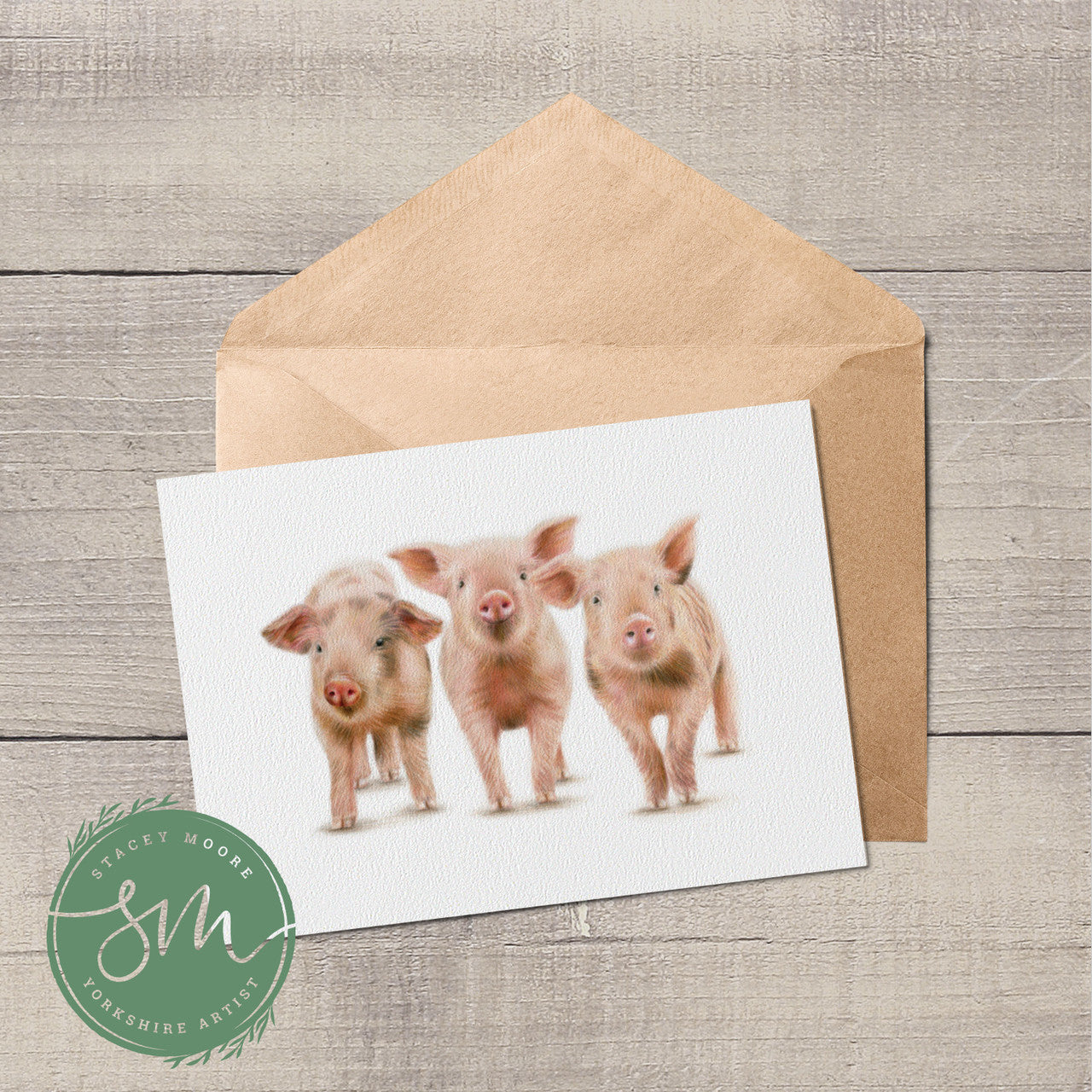 Three Little Piglets Greetings Card