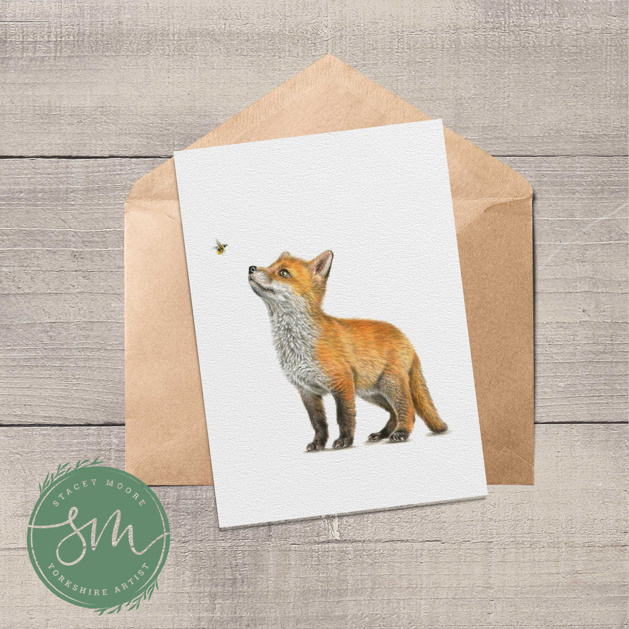 Fox Cub and Bee Greetings Card