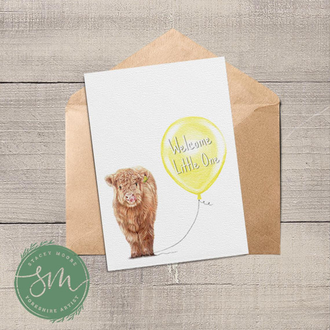 Highland Calf Welcome Little One Greetings Card