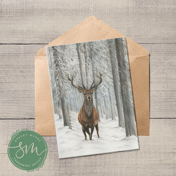 Stag in Winter Woods Greetings Card