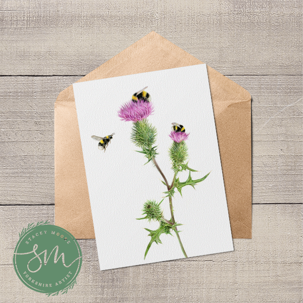 Thistle and Bees Greetings Card