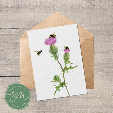 Thistle and Bees Greetings Card