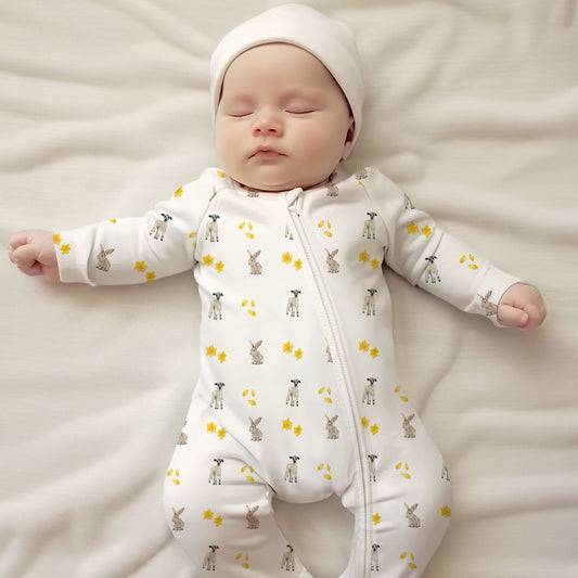 Ultra-Soft Bamboo Sleepsuit with Double Zip and Turnover Mitts