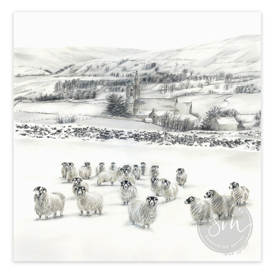 Sheep in Snow Original Drawing