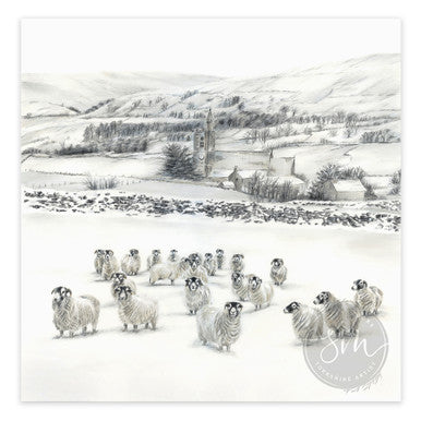 Sheep in Snow Original Drawing