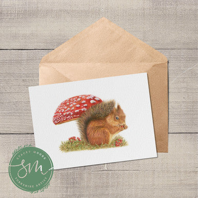 Red Squirrel and Toadstool Greetings Card
