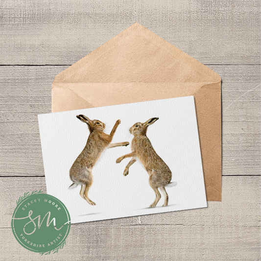 Boxing Hares Greetings Card