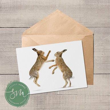Boxing Hares Greetings Card