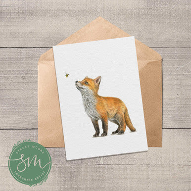 Fox Cub and Bee Greetings Card