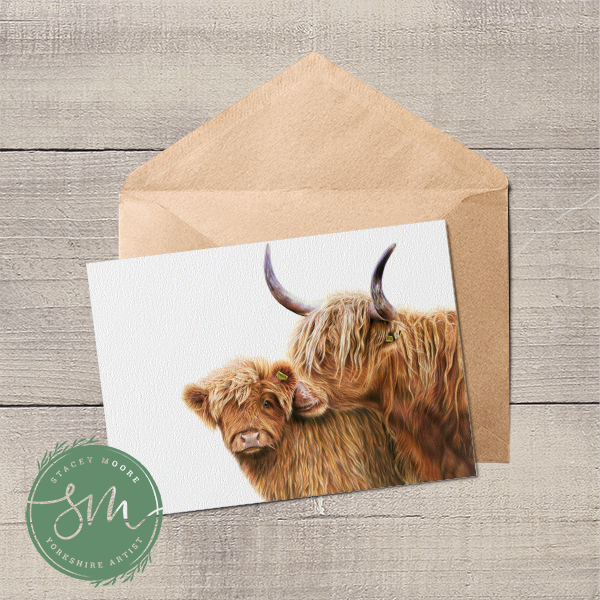Highland Cow and Calf Greetings Card