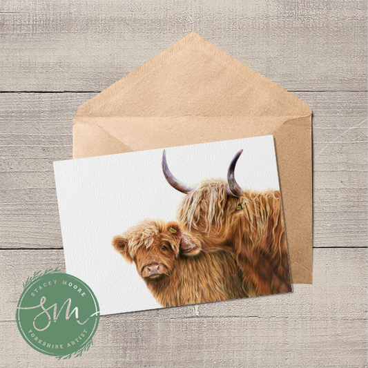 Highland Cow and Calf Greetings Card