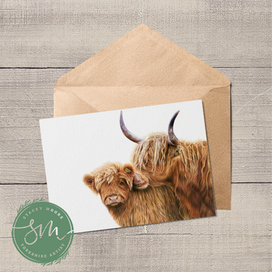 Highland Cow and Calf Greetings Card