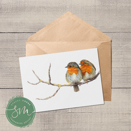 Robins on Branch Greetings Card