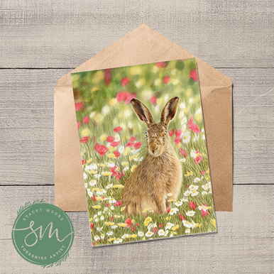 Hare in Summer Meadow Greetings Card